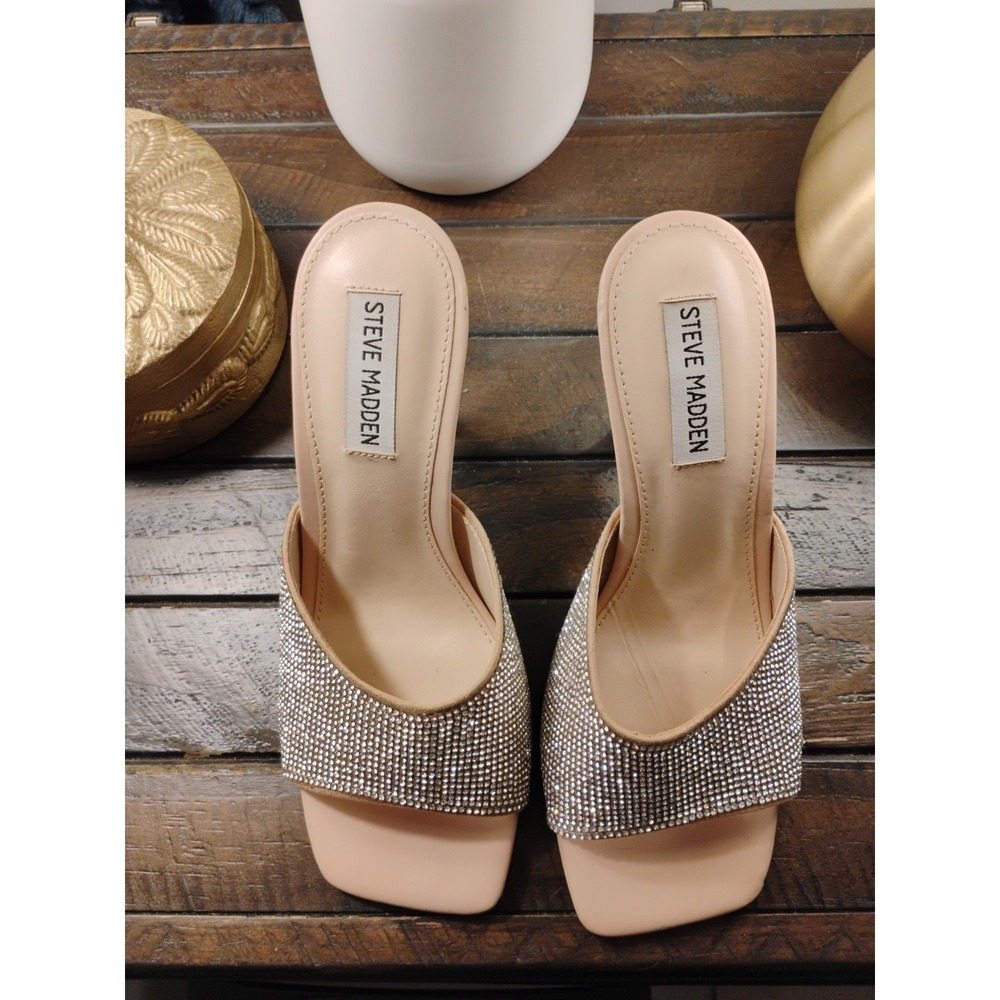 steve madden rhinestone Heels Slides Sandals  7 NWOB